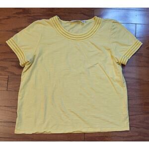 Rafaella Shirt Women Size XL Yellow Casual Stretch Round Neck Short Sleeve